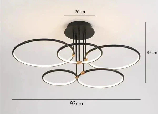 Moderne LED-Deckenleuchte mit Ringen – geometrische Kronleuchter-Form