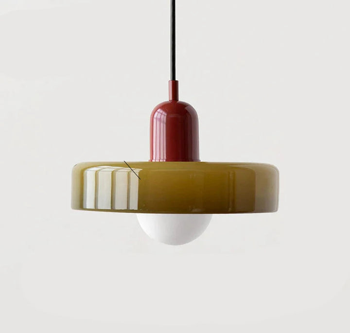 Moderne Pendelleuchte mit farbigem Glasschirm – Bauhaus-Design
