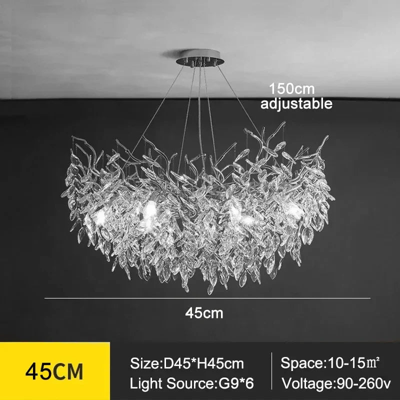 Kronleuchter mit Kristallblättern – elegantes Astdesign