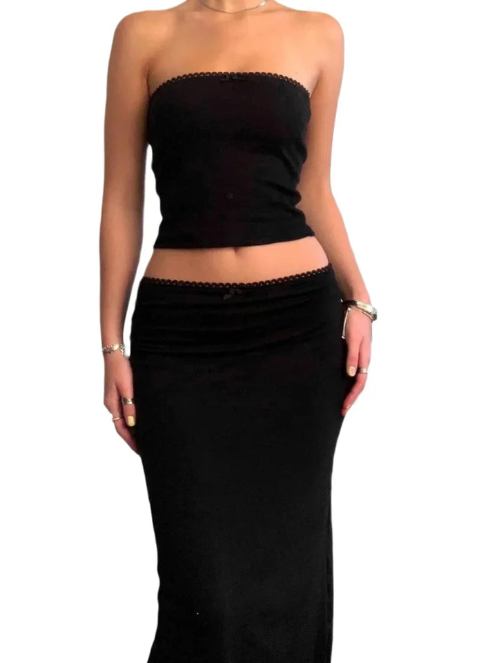Elegantes Damen-Set: Bandeau-Top und langer Rock