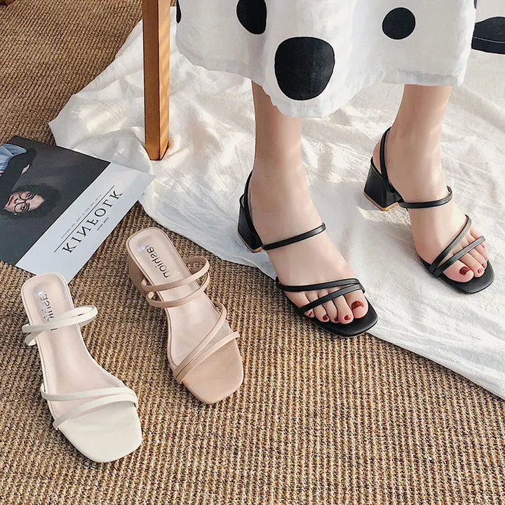Elegante Damen-Sandalen mit Absatz und transparenten Riemen
