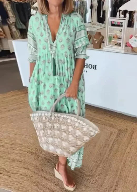 Boho Maxikleid mit V-Ausschnitt und weitem Schnitt