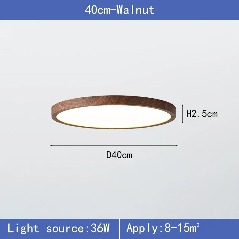 Moderne runde LED-Deckenleuchte mit Holzrahmen