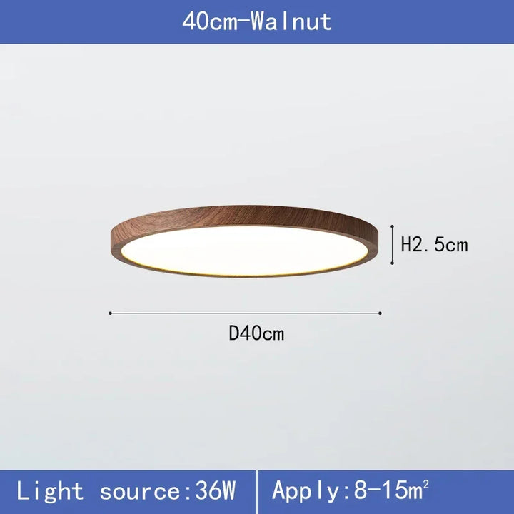 Moderne runde LED-Deckenleuchte mit Holzrahmen