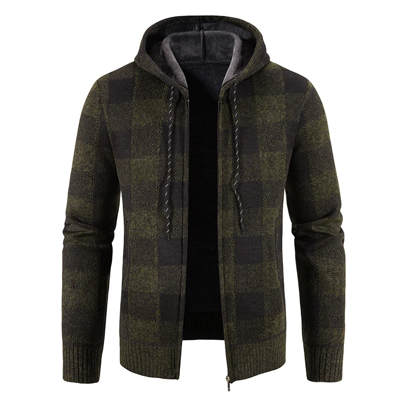Herren-Winterjacke mit Kapuze und Karomuster