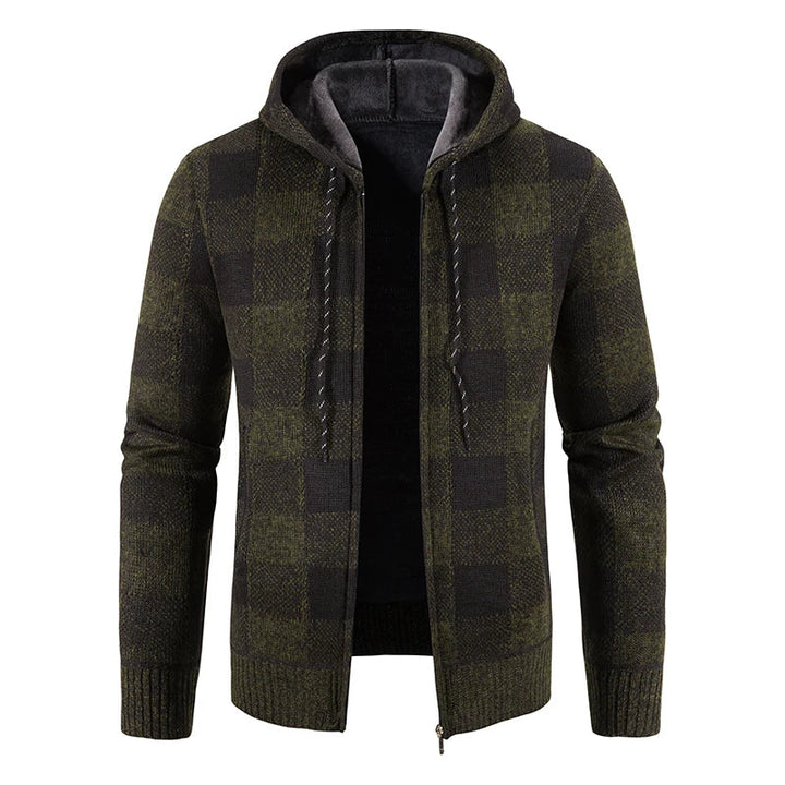 Herren-Winterjacke mit Kapuze und Karomuster
