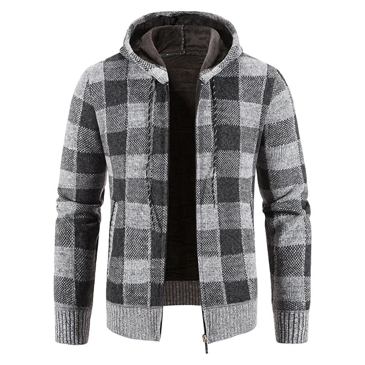 Herren-Winterjacke mit Kapuze und Karomuster