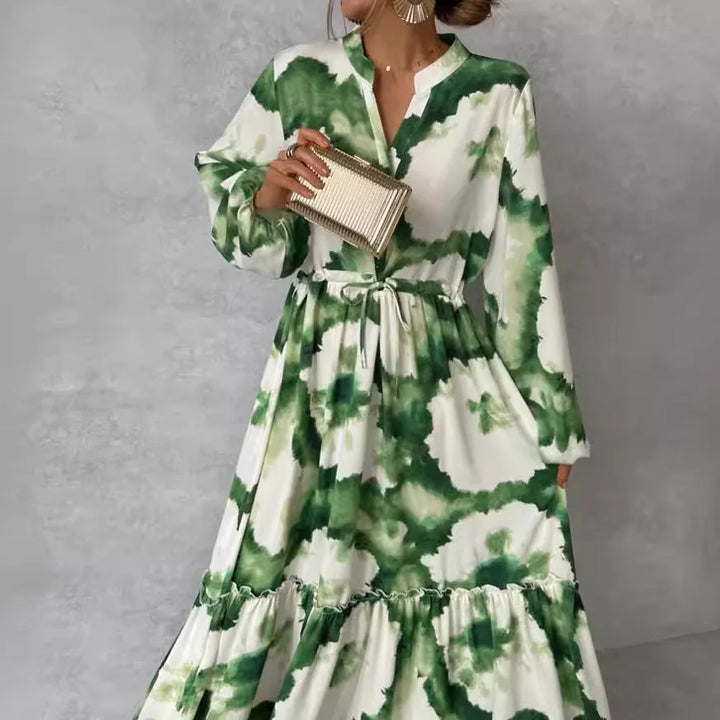 Maxikleid mit Bindegürtel und Tie-Dye-Muster aus leichter Viskose