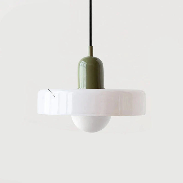 Moderne Pendelleuchte mit farbigem Glasschirm – Bauhaus-Design