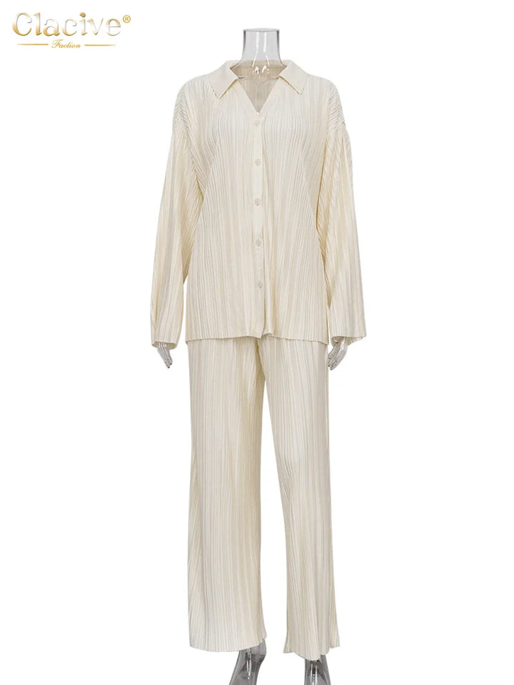 Elegantes Plissee-Set für Damen: lockeres Hemd und weite Hose