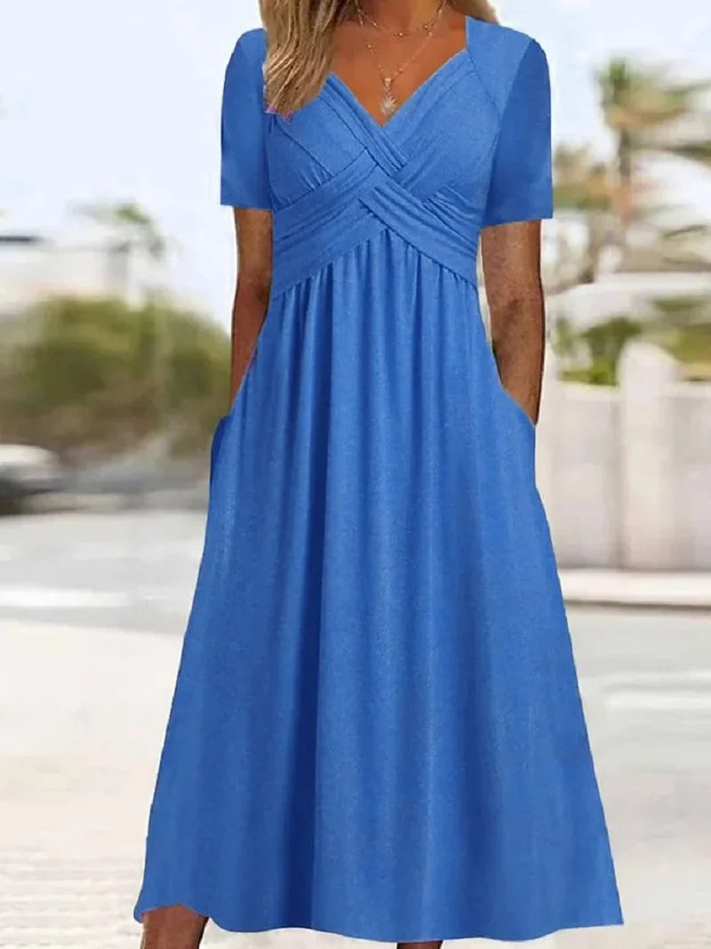 Elegantes Midikleid mit kurzen Ärmeln und Taschen
