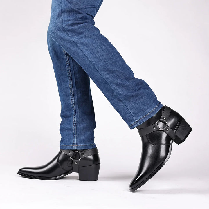 Unisex-Cowboystiefeletten aus Kunstleder mit Western-Prägung