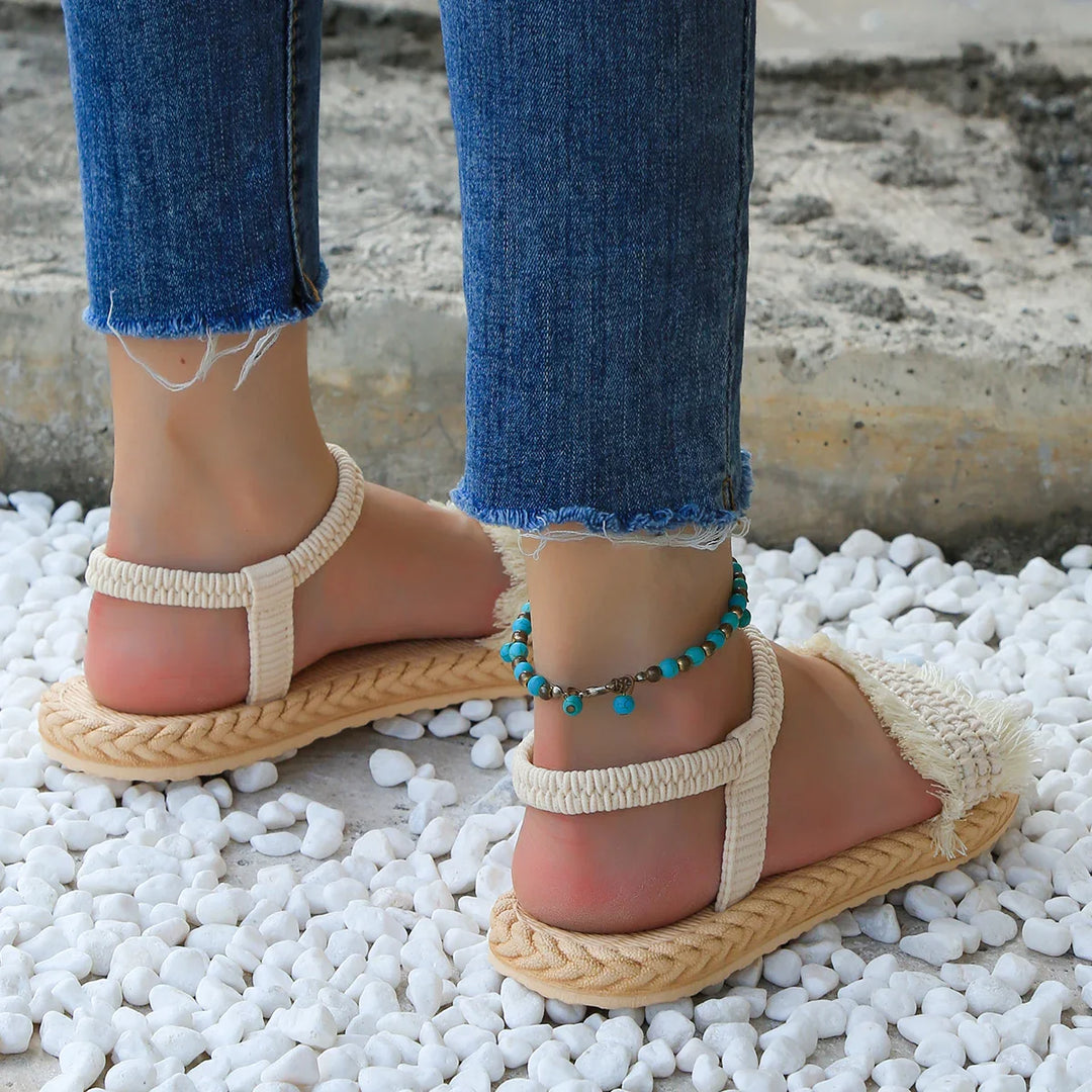 Damensandalen mit Espadrille-Sohle mit Fransen