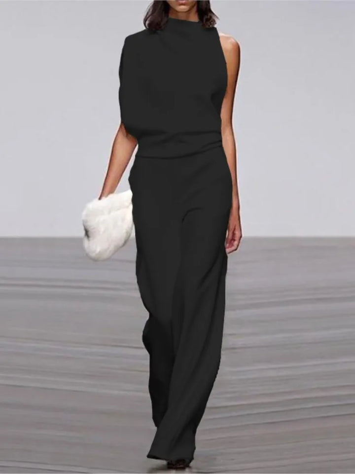 One-Shoulder Jumpsuit mit Drapierung und weitem Bein für elegante Anlässe