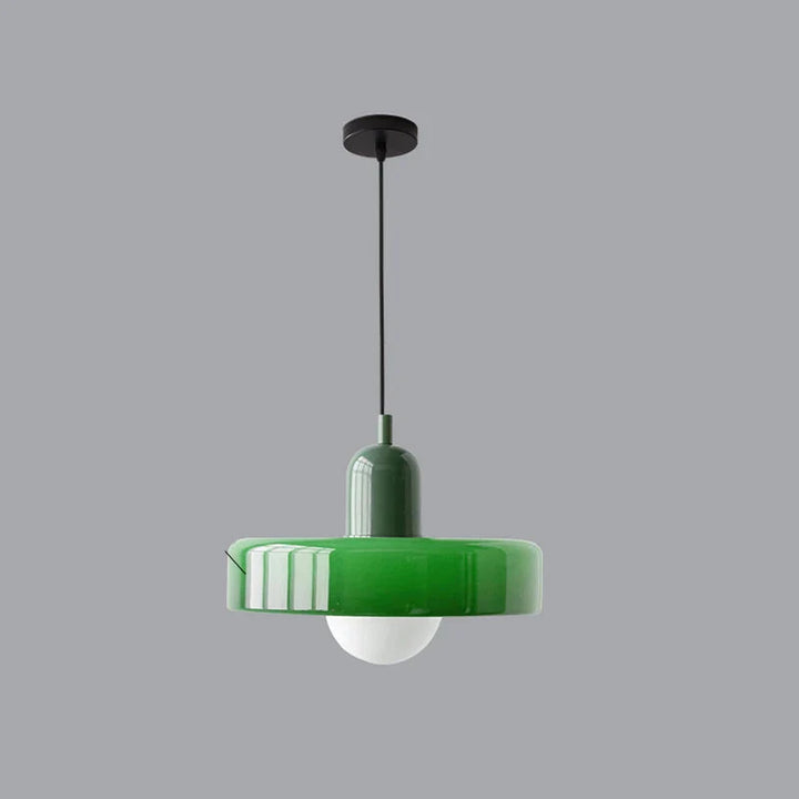 Moderne Pendelleuchte mit farbigem Glasschirm – Bauhaus-Design