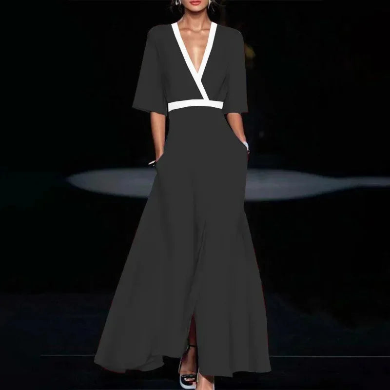 Geblümtes Maxikleid mit V-Ausschnitt und Taillenschnitt