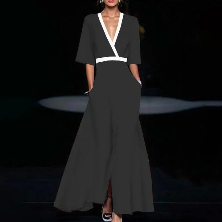 Geblümtes Maxikleid mit V-Ausschnitt und Taillenschnitt