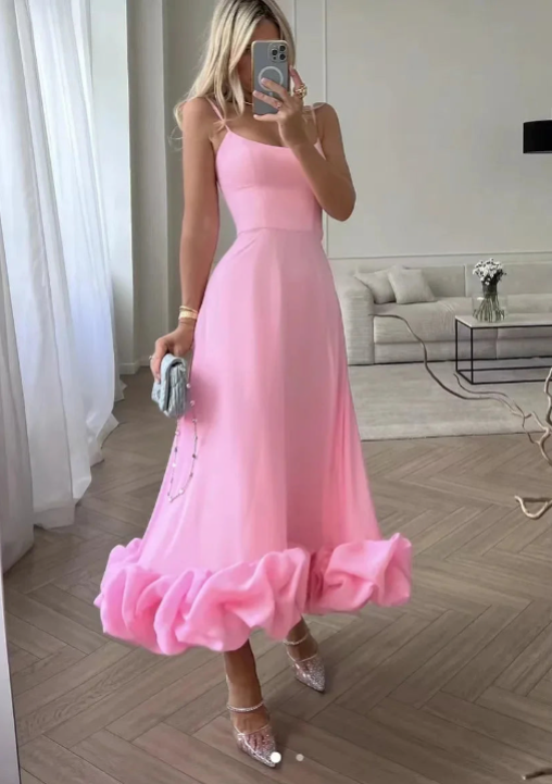 Luftiges Midikleid mit Tüllrock und Volantträgern
