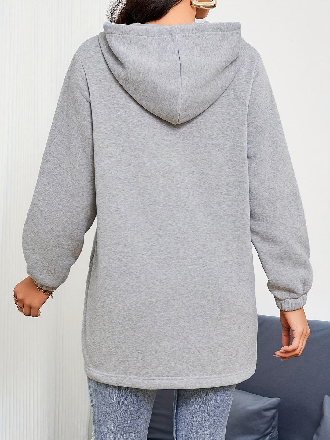 Damen-Kapuzenjacke mit längerem Schnitt und Reißverschluss
