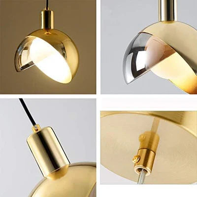 Moderne LED-Pendelleuchte mit Glasschirm in Gold und Rauchglas