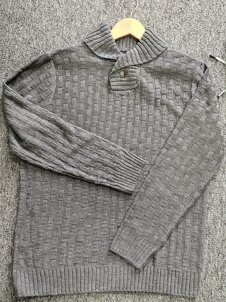 Herren-Strickpullover mit grobem Muster und Knopfkragen