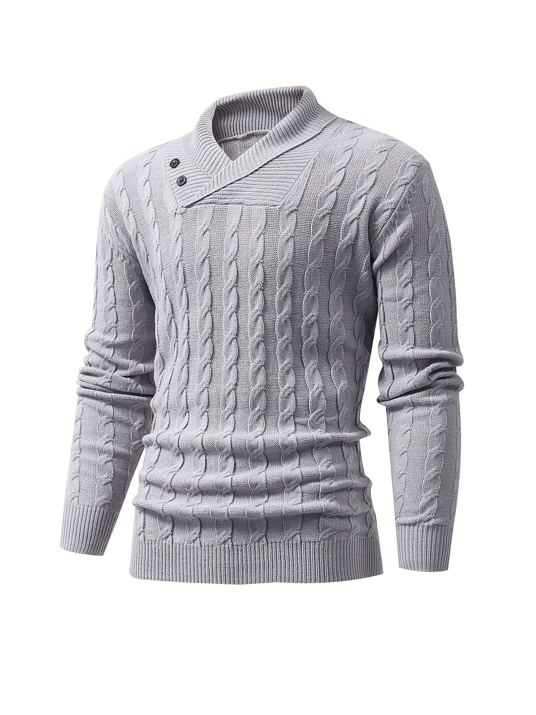 Stilvoller Strickpullover mit Zopfmuster und Knopfkragen