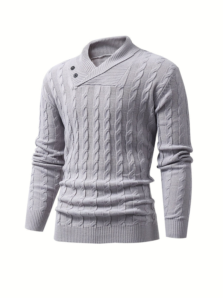 Stilvoller Strickpullover mit Zopfmuster und Knopfkragen