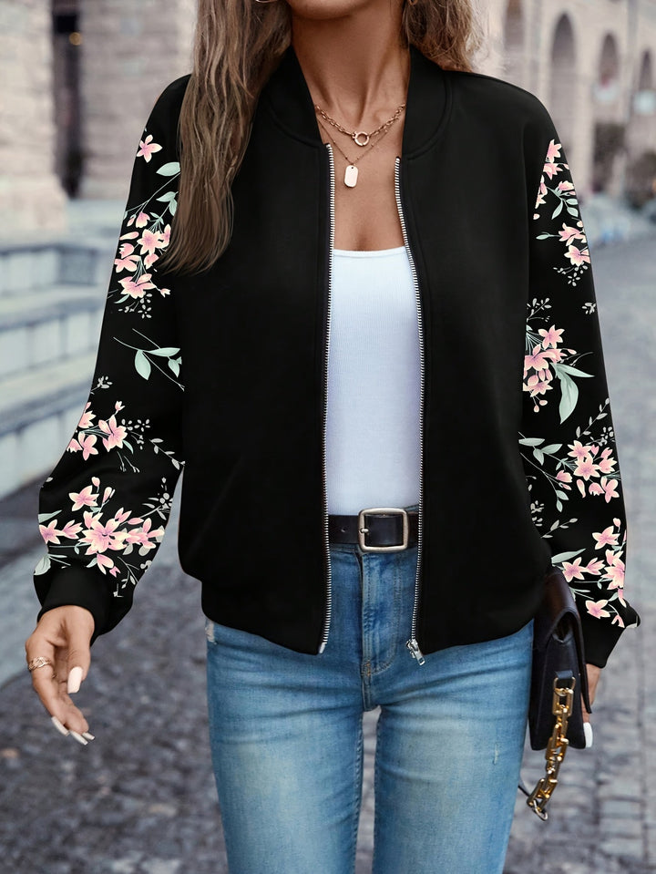 Damen Bomberjacke mit floralen Ärmeln