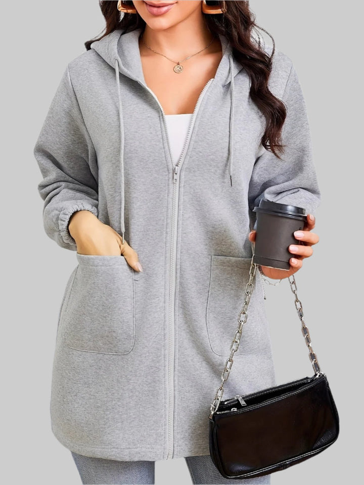 Damen-Kapuzenjacke mit längerem Schnitt und Reißverschluss