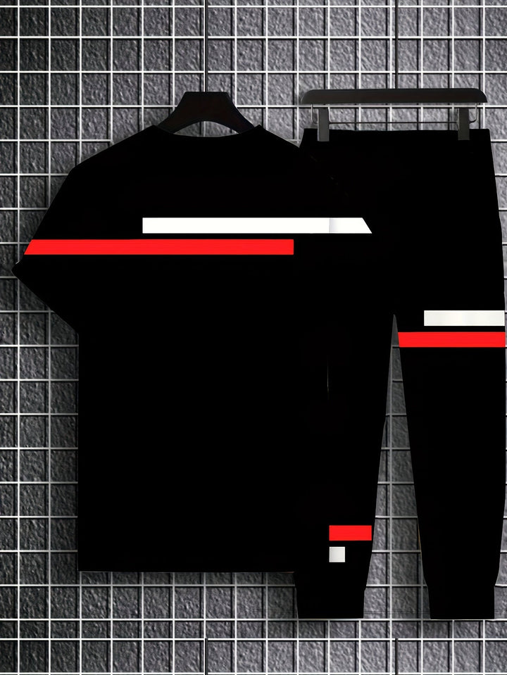 Zweiteiliges Sport-Set für Männer mit kontrastfarbenen Streifen