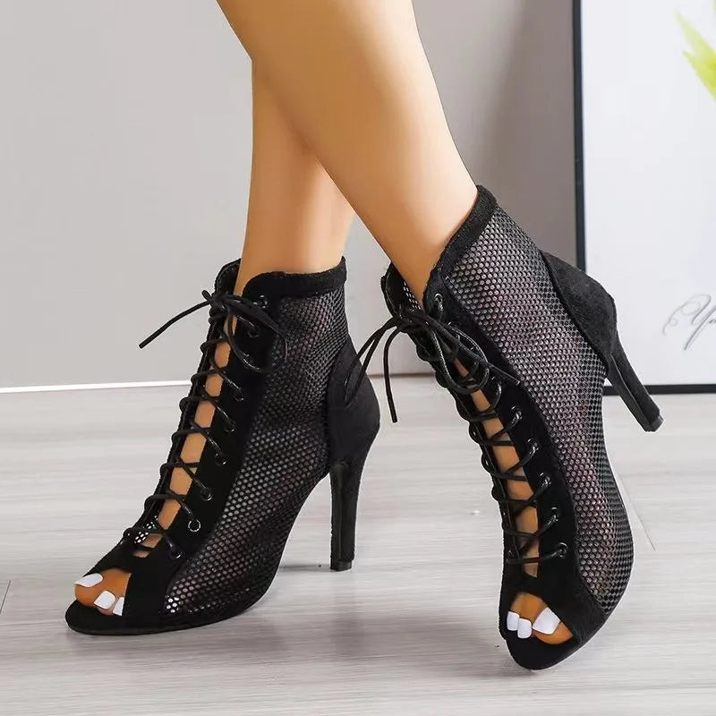 Damen-Sandalen mit Absatz und Schnürung vorne