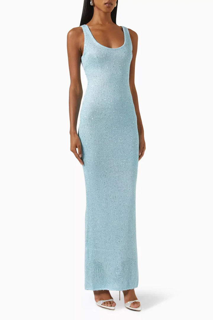 Glitzerndes Abend-Maxikleid mit Scoop-Ausschnitt