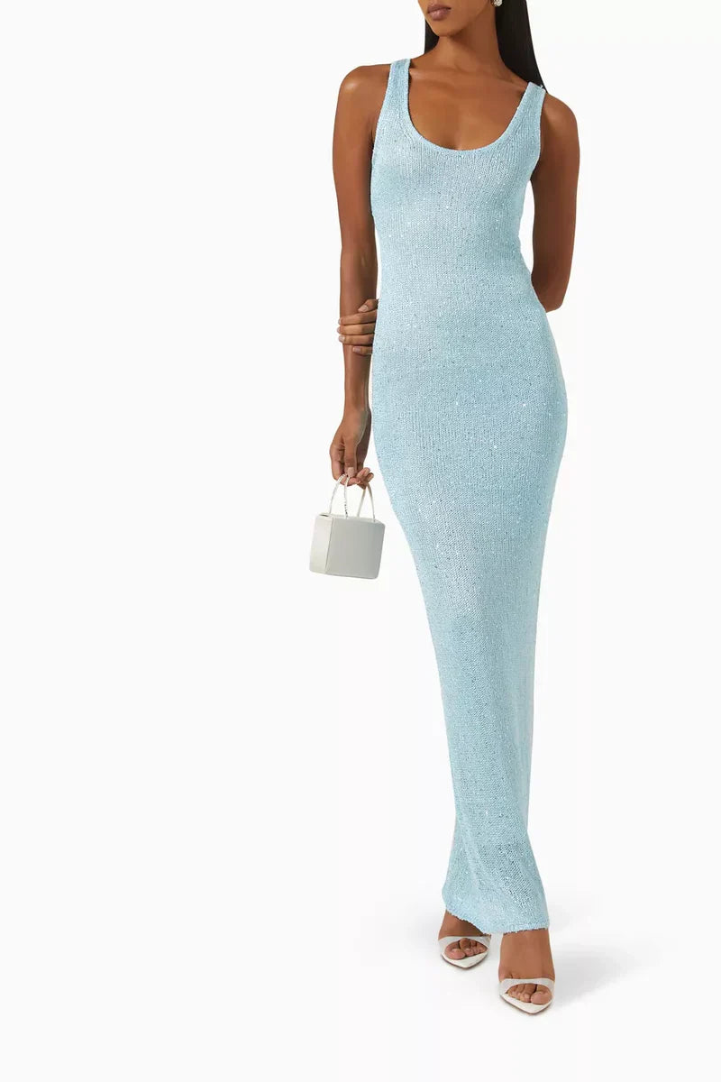 Glitzerndes Abend-Maxikleid mit Scoop-Ausschnitt
