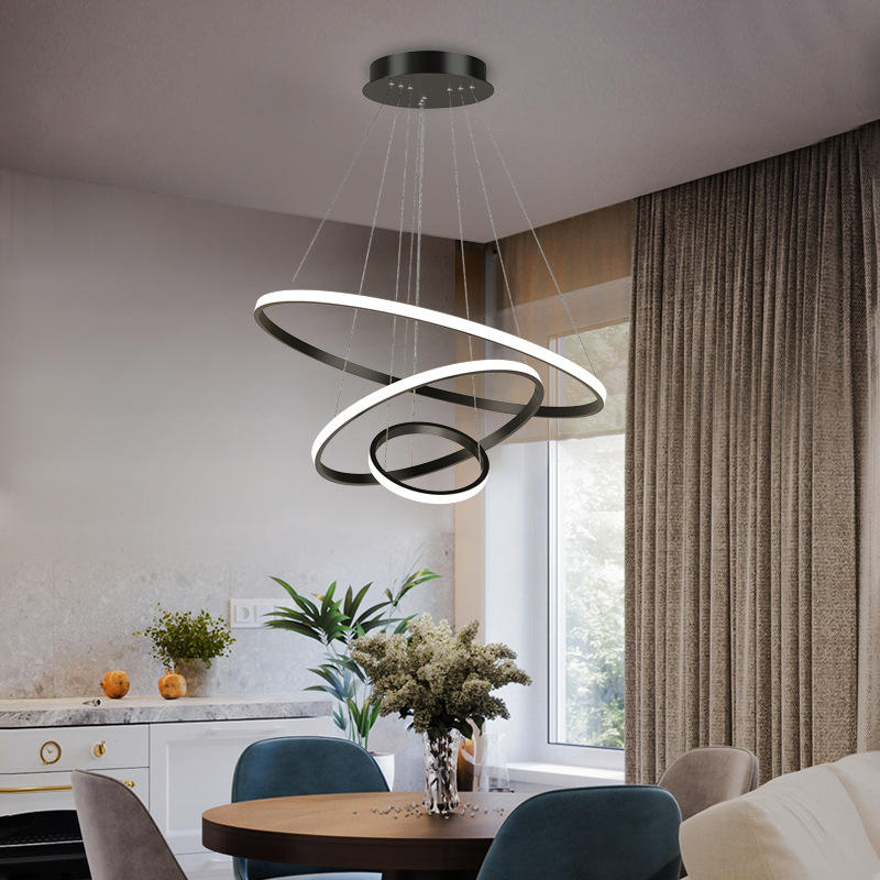 Moderne LED-Pendelleuchte mit 3D-Ringkomposition
