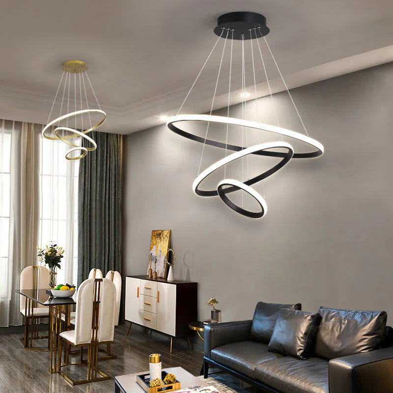 Moderne LED-Pendelleuchte mit 3D-Ringkomposition
