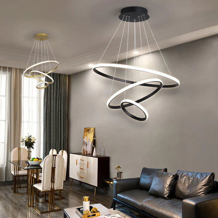 Moderne LED-Pendelleuchte mit 3D-Ringkomposition