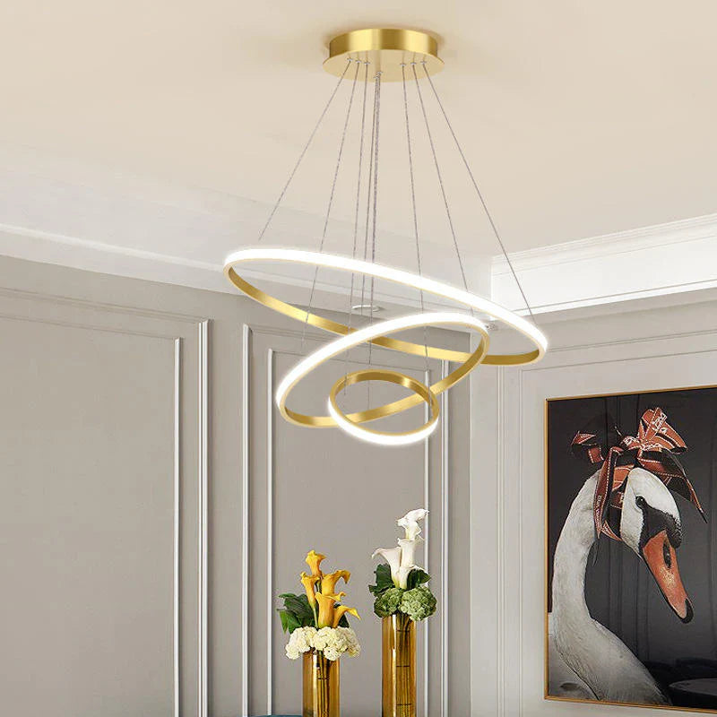 Moderne LED-Pendelleuchte mit 3D-Ringkomposition
