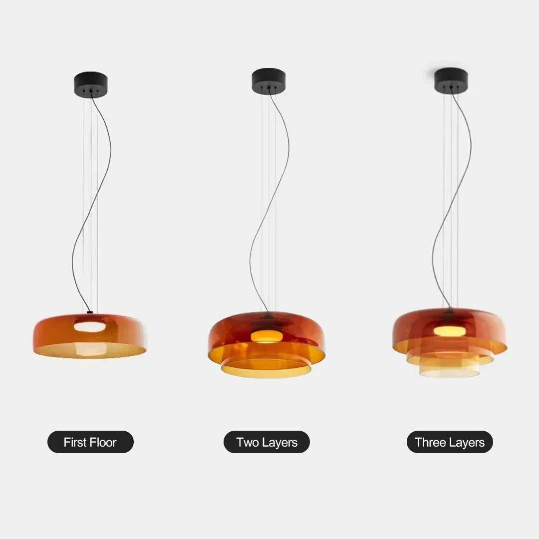 Moderne Glas-Pendelleuchte mit geschichtetem Schirm – Retro-Design