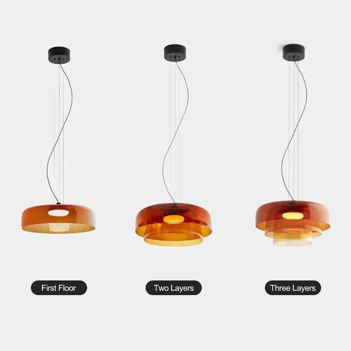 Moderne Glas-Pendelleuchte mit geschichtetem Schirm – Retro-Design