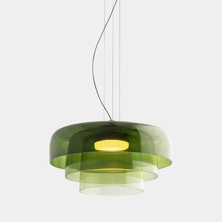 Moderne Glas-Pendelleuchte mit geschichtetem Schirm – Retro-Design