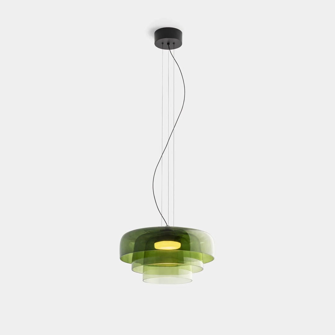 Moderne Glas-Pendelleuchte mit geschichtetem Schirm – Retro-Design