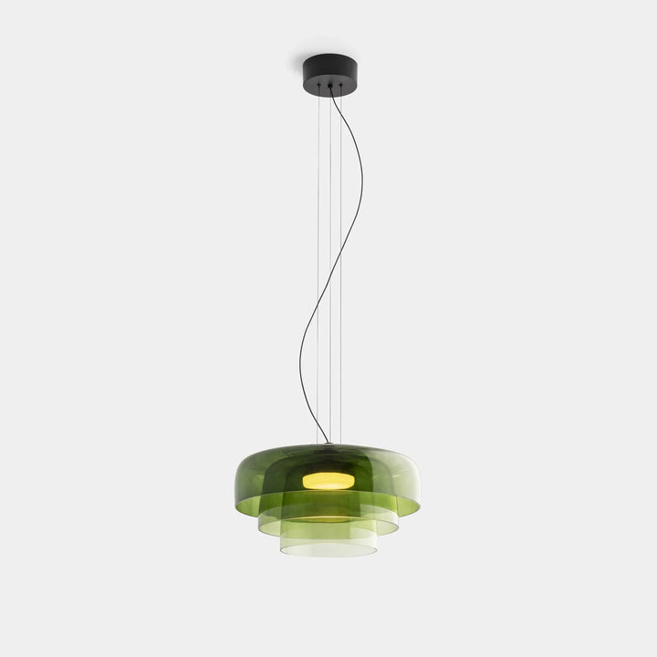 Moderne Glas-Pendelleuchte mit geschichtetem Schirm – Retro-Design