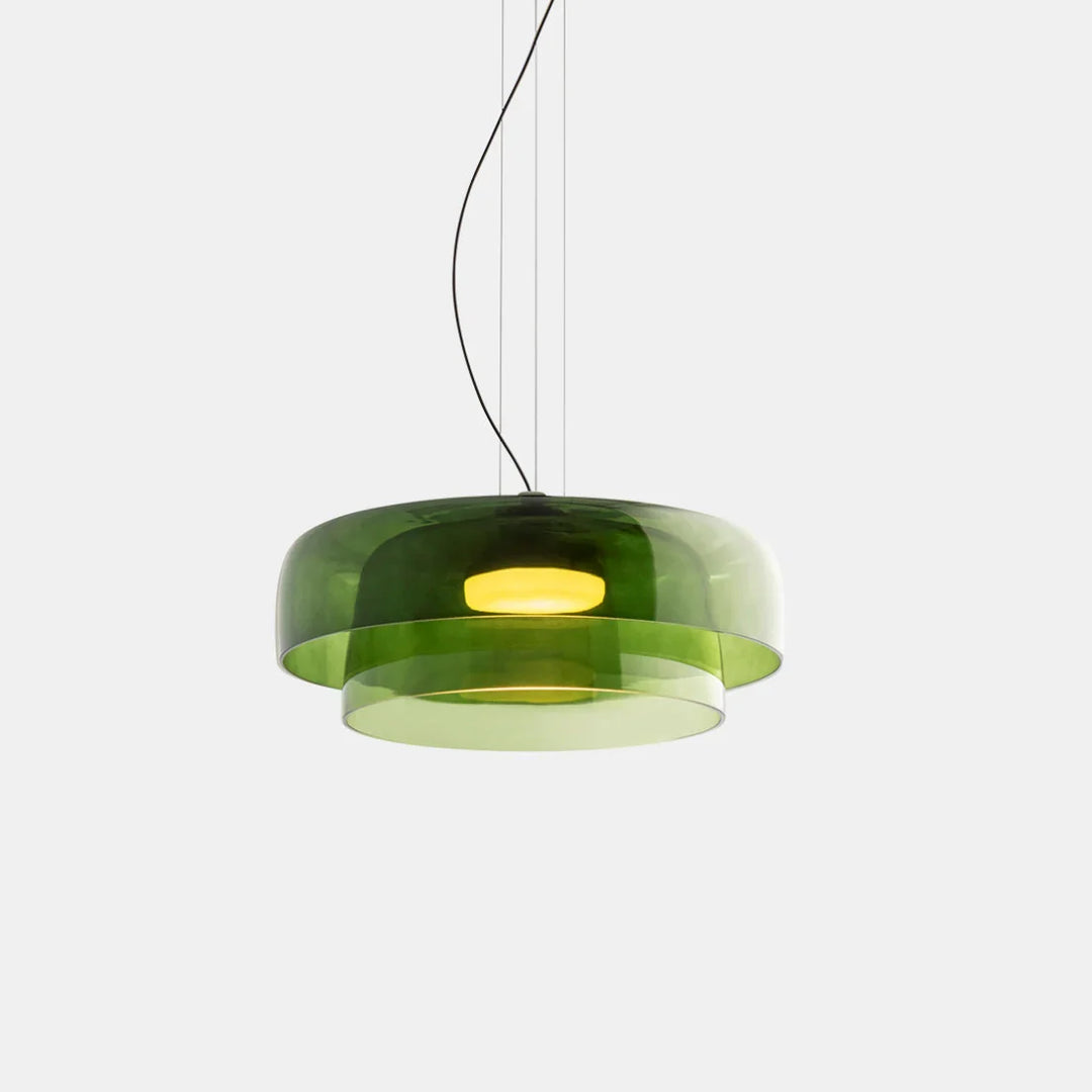 Moderne Glas-Pendelleuchte mit geschichtetem Schirm – Retro-Design