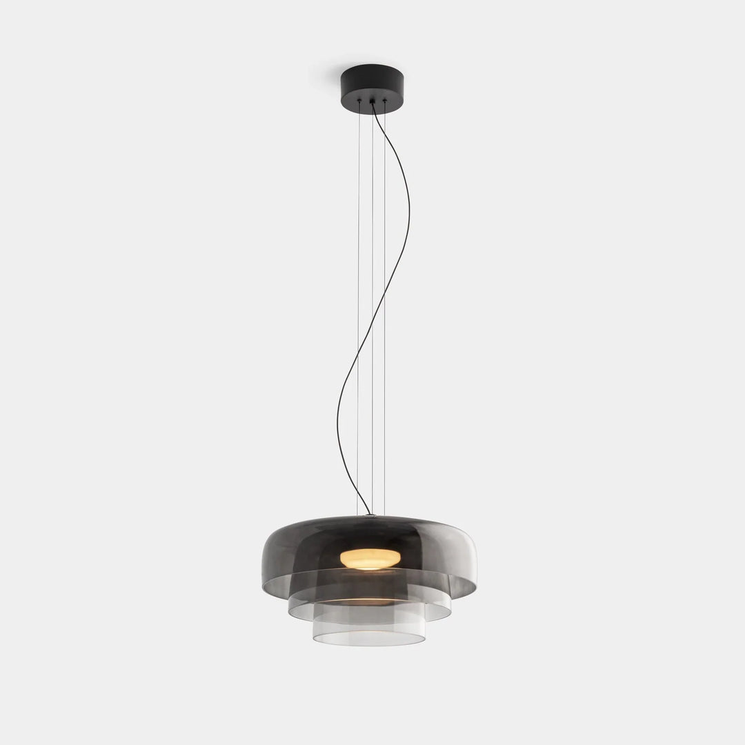 Moderne Glas-Pendelleuchte mit geschichtetem Schirm – Retro-Design