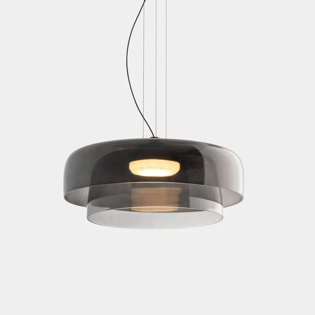 Moderne Glas-Pendelleuchte mit geschichtetem Schirm – Retro-Design