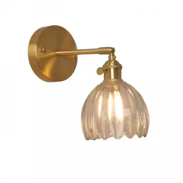 Retro-Wandleuchte mit Tulpenförmigem Glasschirm und Goldenem Finish