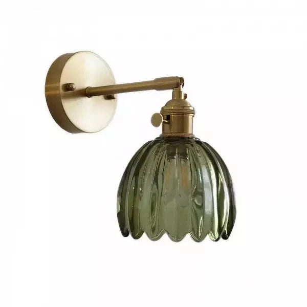 Retro-Wandleuchte mit Tulpenförmigem Glasschirm und Goldenem Finish