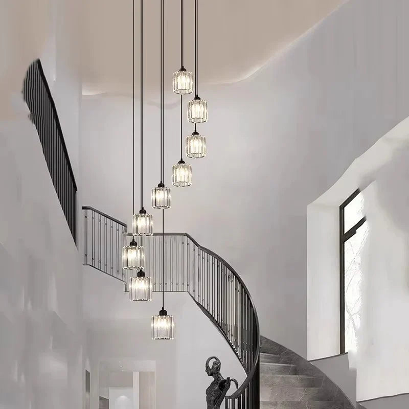 Langer Glas-Kronleuchter für Treppen und Eingangshallen