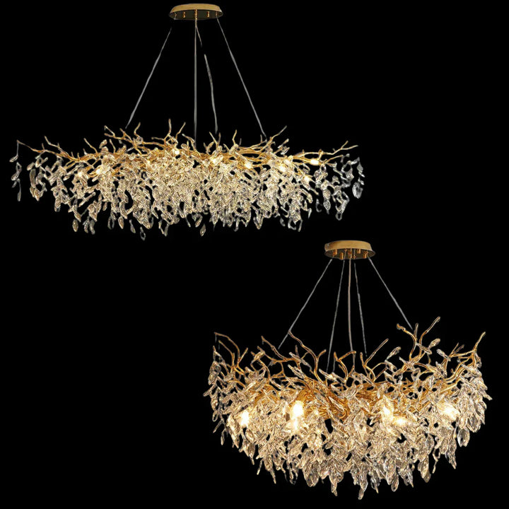 Kronleuchter mit Kristallblättern – elegantes Astdesign