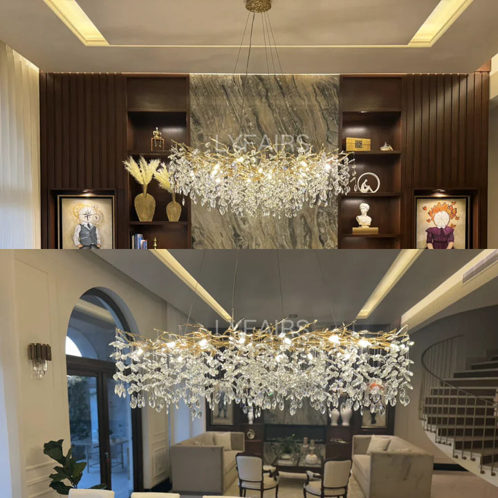 Kronleuchter mit Kristallblättern – elegantes Astdesign